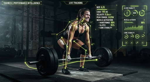 Generated athlete deadlift photo with computer vision overlays